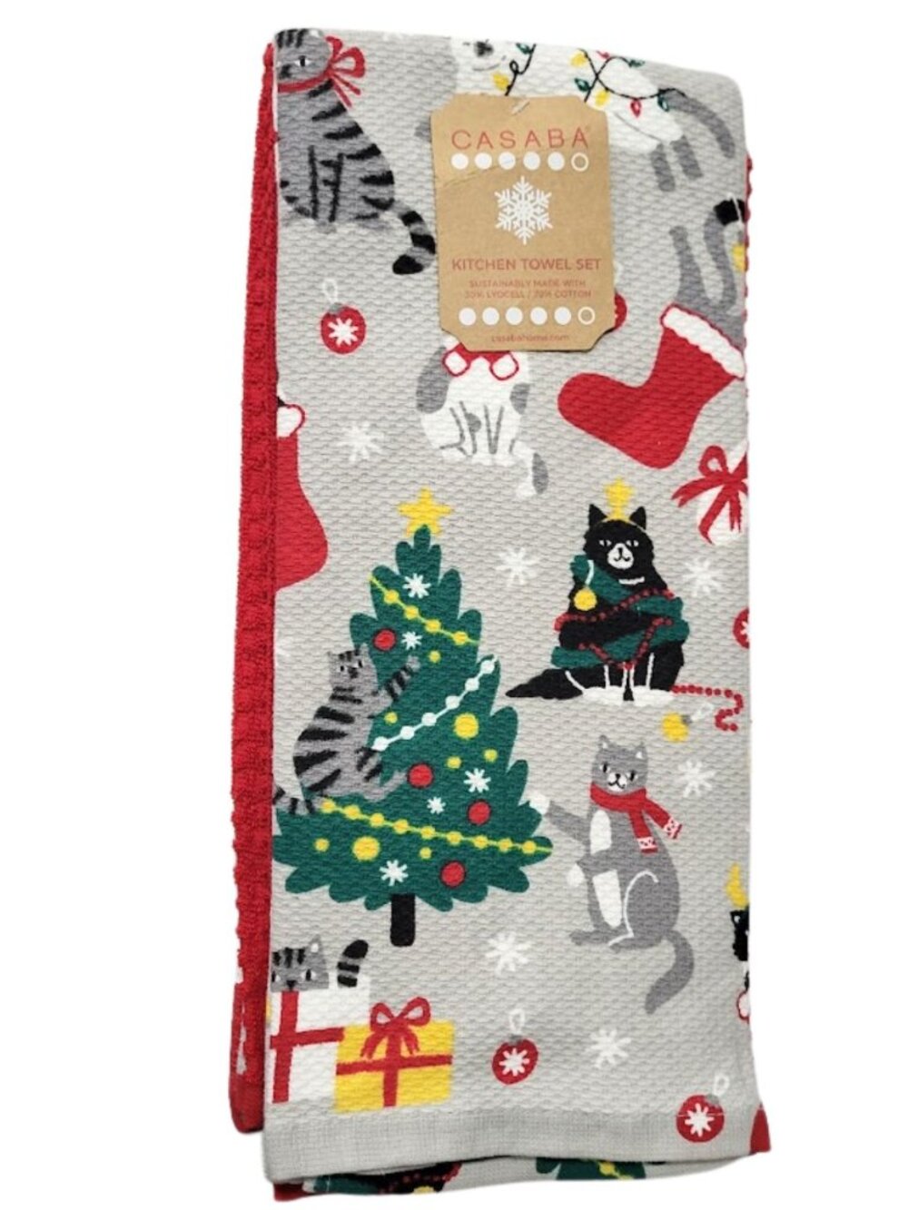 CASABA NWT Multi-Colored Holiday Cat Kitchen Towel Set - 3-Piece Towel Set